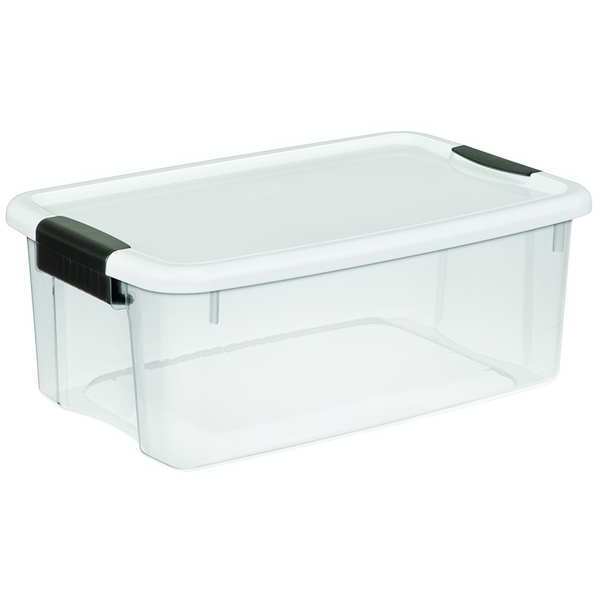 Storage Tote,  Clear/White,  Polypropylene,  18 1/8 in L,  12 1/4 in W,  7 in H,  4.5 gal Volume Capacity