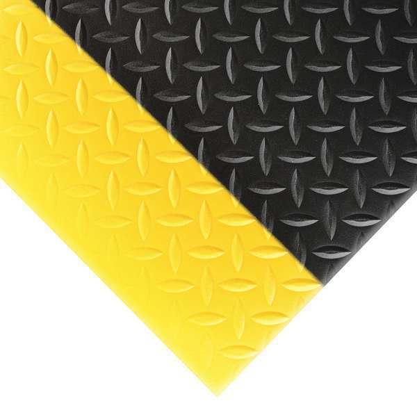 Antifatigue Mat,  Diamond Plate,  2 ft x 3 ft,  1/2 in Thick,  Black with Yellow Border,  PVC Foam