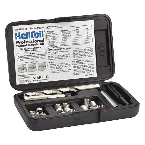 Free-Running Helical Insert Repair Kit,  Helical Inserts,  M12-1.75,  Plain 18-8 Stainless Steel
