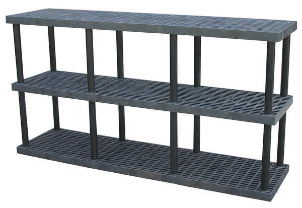 Freestanding Plastic Shelving Unit,  Open Style,  24 in D,  96 in W,  51 in H,  3 Shelves,  Black