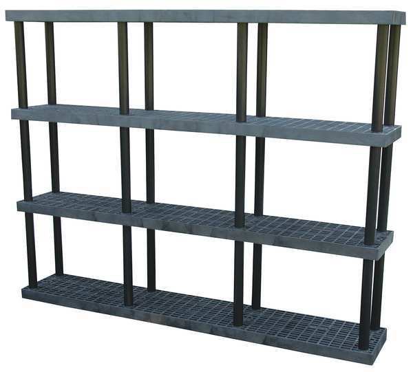 Freestanding Plastic Shelving Unit,  Open Style,  16 in D,  96 in W,  75 in H,  4 Shelves,  Black