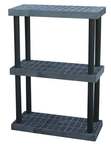 Freestanding Plastic Shelving Unit,  Open Style,  16 in D,  36 in W,  51 in H,  3 Shelves,  Black