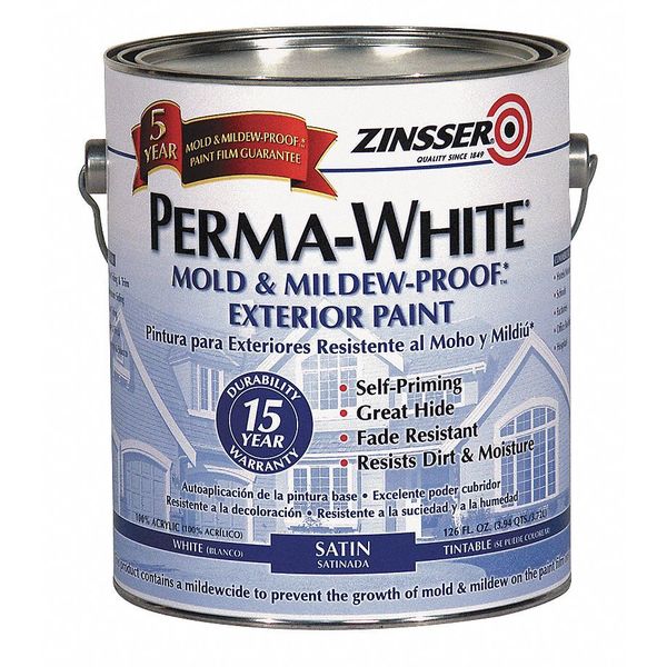 Interior/Exterior Paint,  Satin,  Water Base,  White,  1 gal