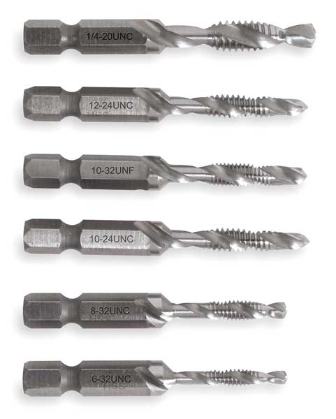 Drill/Tap/Countersink Set,  SAE,  6 Piece