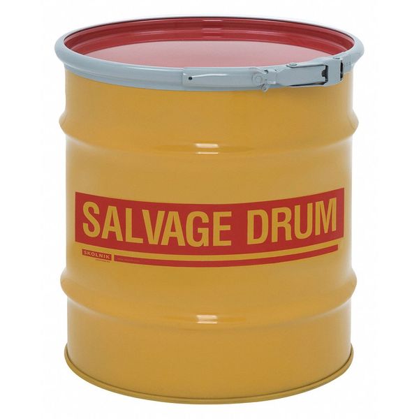 Open Head Salvage Drum,  Steel,  20 gal,  Unlined,  Yellow