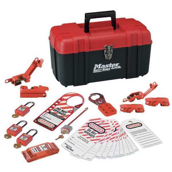 Portable Lockout Kit,  Electrical Focus Assortment,  3 Thermoplastic Keyed-Alike Padlocks,  Red