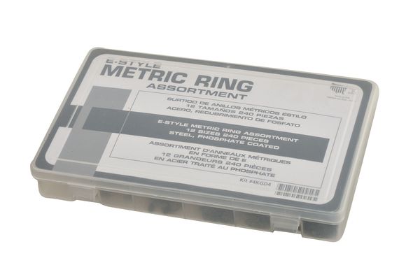 External Retaining Ring Assortment,  Carbon Steel,  Phosphate Finish,  240 Pieces