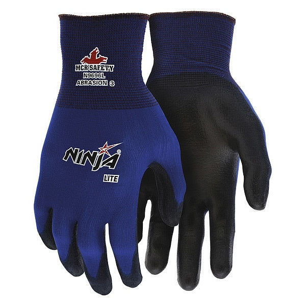 Polyurethane Coated Gloves,  Palm Coverage,  Black/Blue,  L,  PR