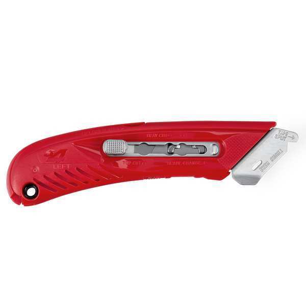 Safety Knife,  3 Fixed Blade Depths,  5 3/4 in L,  Safety Point,  Steel Blade,  Red Plastic Handle