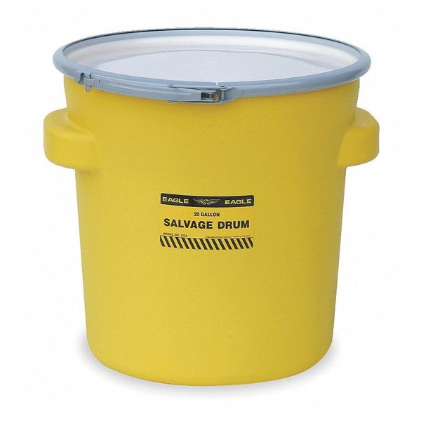 Open Head Salvage Drum,  Polyethylene,  20 gal,  Unlined,  Yellow