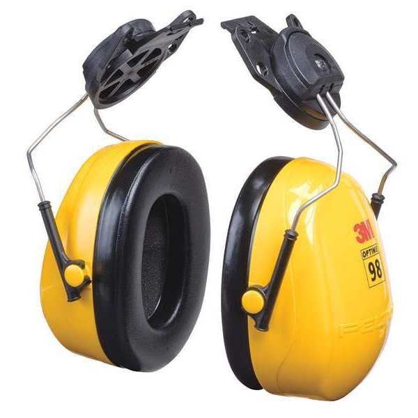 Peltor Optime 98 Hard Hat-Mounted Earmuffs,  Dielectric,  Passive,  NRR 23 dB,  Black/Yellow