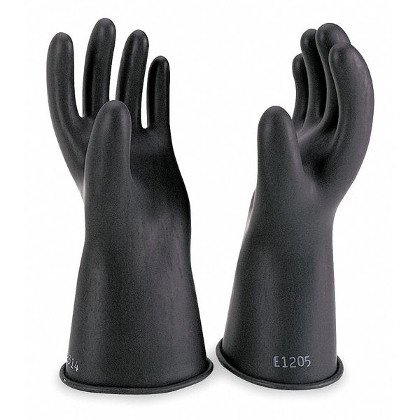 Electrical Rubber Gloves,  Class 0,  Type I,  11 in,  Black,  Size 10,  1 Pair