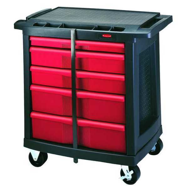 Mobile Work Station,  5 Drawers,  32 5/8 in W x 19 13/16 in D x 33 1/2 in H,  Red/Black