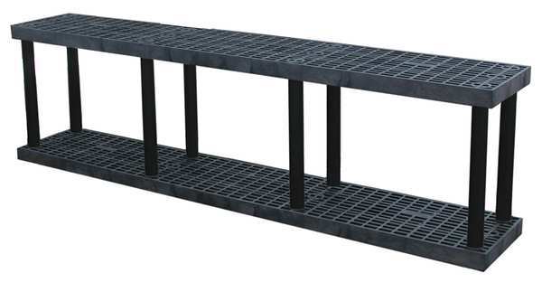 Freestanding Plastic Shelving Unit,  Open Style,  16 in D,  96 in W,  27 in H,  2 Shelves,  Black