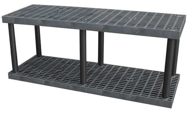 Freestanding Plastic Shelving Unit,  Open Style,  24 in D,  66 in W,  27 in H,  2 Shelves,  Black