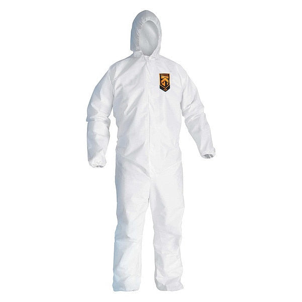 Hooded Disposable Coveralls,  24 PK,  White,  SMMMS,  Zipper