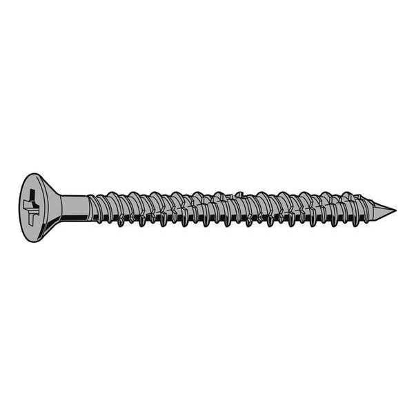 Concrete Screw,  1/4" Dia.,  Flat,  2 1/4 in L,  410 Stainless Steel Silver Ruspert,  100 PK