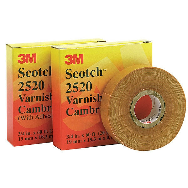 Varnished Cotton Cambric Electrical Tape 2520,  Scotch,  3/4 in W x 108 ft L,  8 mil,  Yellow,  1 Pack