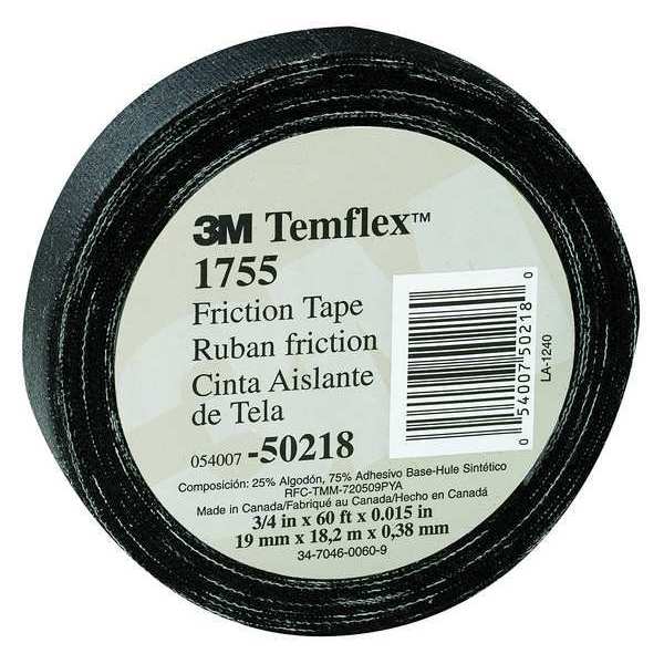 Cloth Friction Tape,  1755,  Temflex,  3/4 in W x 60 ft L,  13 mil thick,  Black,  1 Pack