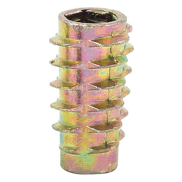 Hex Drive Threaded Insert,  1/4"-20 Int Thrd Sz,  25/32 in L,  29/64 in Dia.,  Zinc Alloy,  Plain