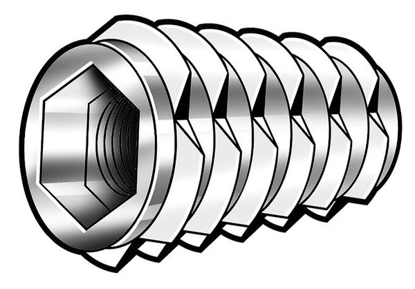 Hex Drive Threaded Insert,  #8-32 Int Thrd Sz,  25/64 in L,  17/64 in Dia.,  Zinc Alloy,  Plain,  1000 PK