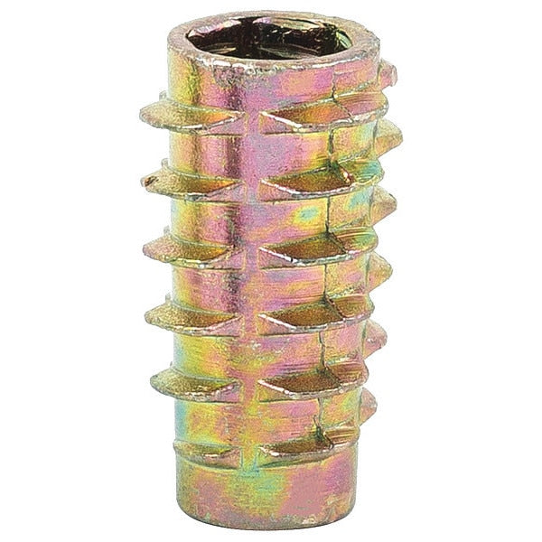 Hex Drive Threaded Insert,  M6-1.00 Int Thrd Sz,  25/32 in L,  11.5 mm Dia.,  Zinc Alloy,  Plain,  50 PK