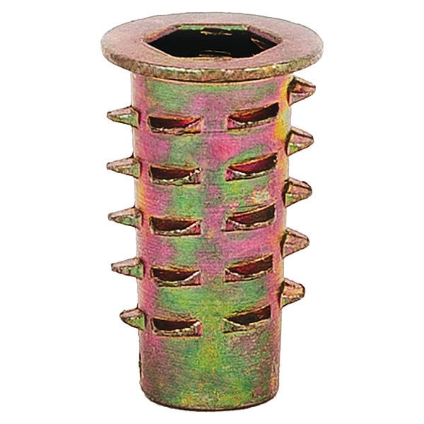 Hex Drive Threaded Insert,  M6-1.00 Int Thrd Sz,  25/32 in L,  11.9 mm Dia.,  Zinc Alloy,  Plain,  50 PK