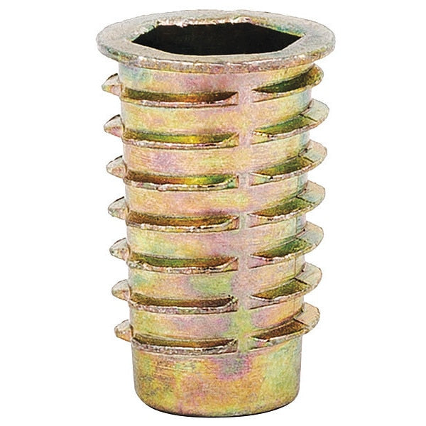 Hex Drive Threaded Insert,  3/8"-16 Int Thrd Sz,  63/64 in L,  5/8 in Dia.,  Zinc Alloy,  Plain,  25 PK