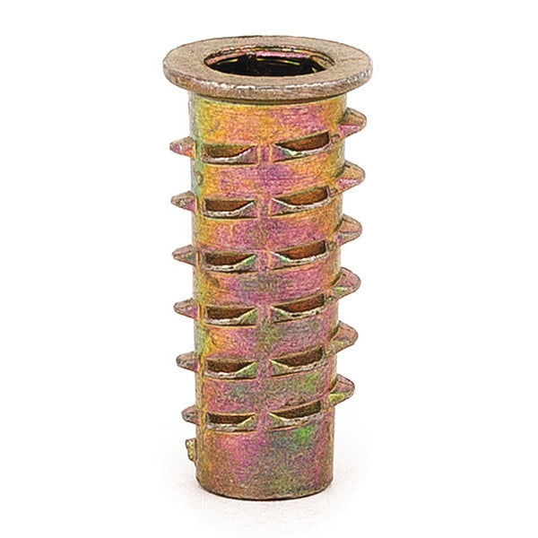 Hex Drive Threaded Insert,  1/4"-20 Int Thrd Sz,  63/64 in L,  15/32 in Dia.,  Zinc Alloy,  Plain,  50 PK