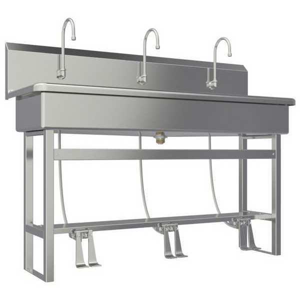 Floor Mount,  3 Hole,  Double Foot Pedal,  Stainless,  Wash Station