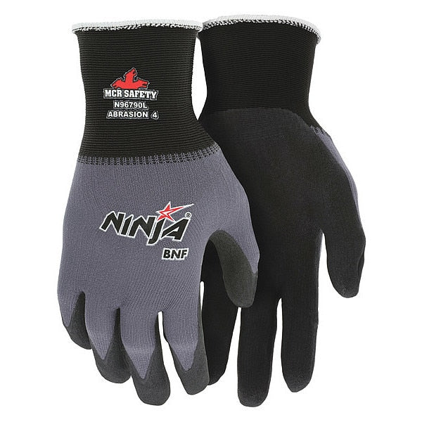Foam Nitrile Coated Gloves,  Palm Coverage,  Black/Gray,  L,  PR