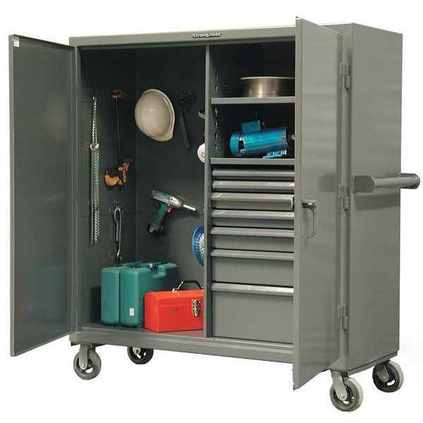 Solid Door Storage Cabinet,  60 in W,  68 in H,  24 in D,  Dark Gray