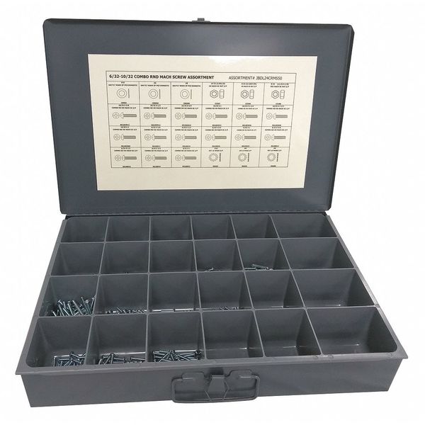 Nut and Screw Assortment,  Low Carbon Steel,  Zinc Plated Finish