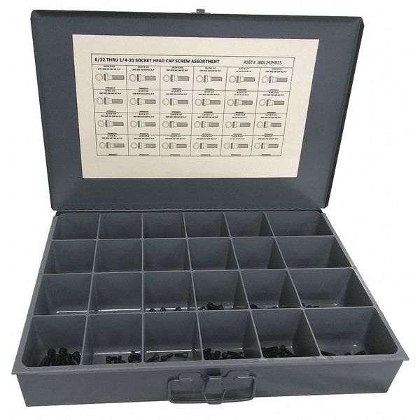 Socket Head Cap Screw Assortment,  Alloy Steel,  Plain Finish