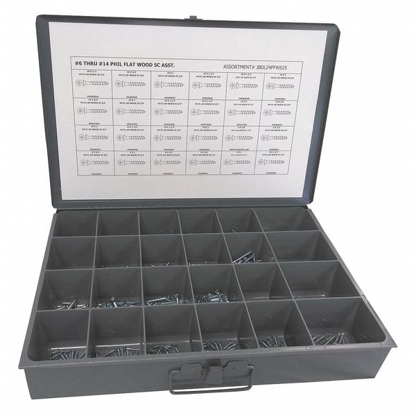Wood Screw Assortment,  Steel,  Zinc Plated Finish