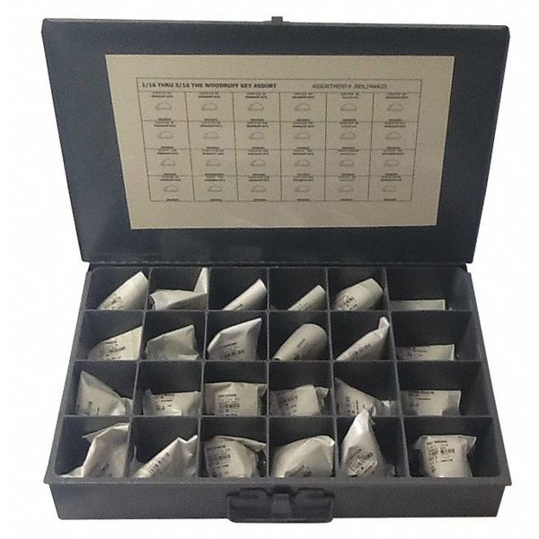 Oversized Woodruff Key Assortment,  1035 Steel,  Plain,  600 Pieces,  +0.001 in Thick Tolerance