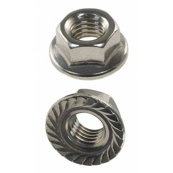 Serrated Lock Nut,  3/8"-16,  18-8 Stainless Steel,  Not Graded,  Plain,  25 PK