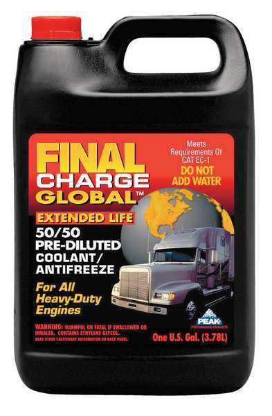 Antifreeze Coolant,  Bottle,  1 gal,  Ready to Use,  Pre-Diluted 50/50,  OAT,  Ethylene Glycol,  Red