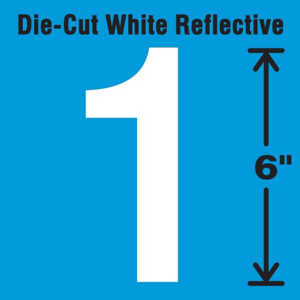 Die-Cut Reflective Number Label, 1, 6In H