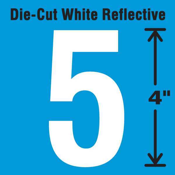 Die-Cut Refl. Number Label, 5, 4In H, PK5