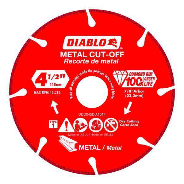 Diamond Saw Blade, Metal, 4-1/2" Dia.