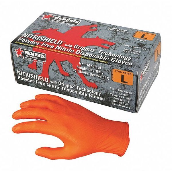 Disposable Gloves,  Nitrile,  Powder Free,  Orange,  100 PK