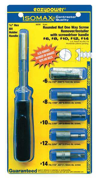 One Way Screw Remover, No.6 to 14, 6 pcs.