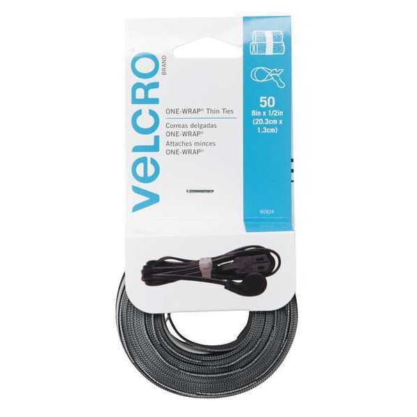 Fastener, Reusable Ties, Black, PK50,  8",  1/2" Wd,  Black,  50 PK