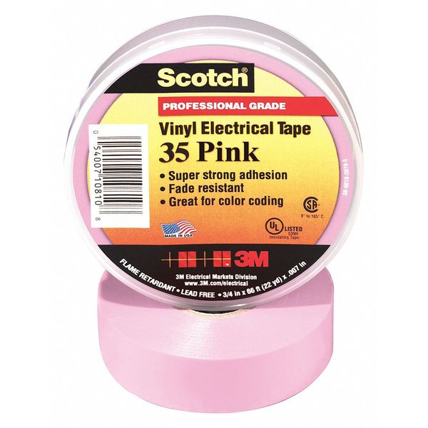 Vinyl Electrical Tape,  35,  Scotch,  3/4 in W x 66 ft L,  7 mil thick,  Pink,  1 Pack