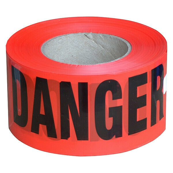 Barricade Tape,  Danger,  Red,  3 in Wide x 1000 ft Long,  Polyethylene,  2 mil Thick