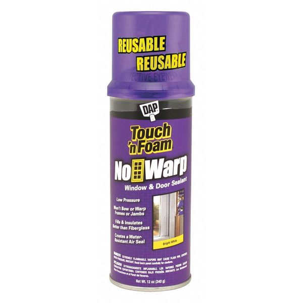 Window & Door Spray Foam Sealant,  12 oz,  Aerosol Can,  White,  1 Component