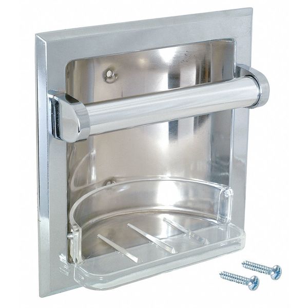 6-1/4" L,  Recessed,  Stainless Steel,  Soap and Grab Bar,  Chrome