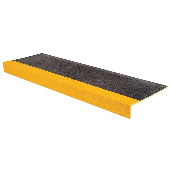 Stair Tread, Ylw/Black, 32in W, Fiberglass