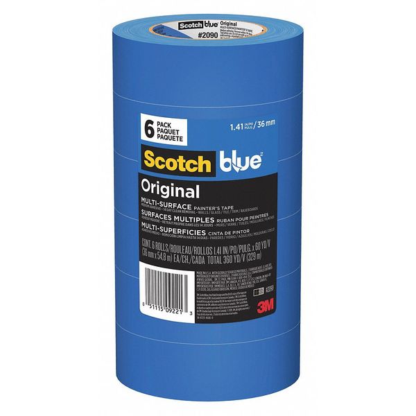 Painter's Tape,  1 7/16 in W x 60 yd L,  5.4 mil Thick,  Blue,  Scotch Blue 2090,  6 Pk